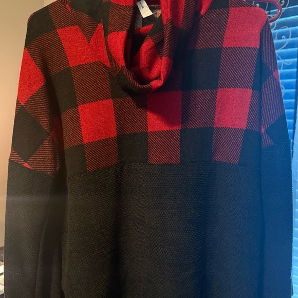 Hayzel Bold Red and Black Checkered Blouse with Cowl Neck - Picture 1 of 6